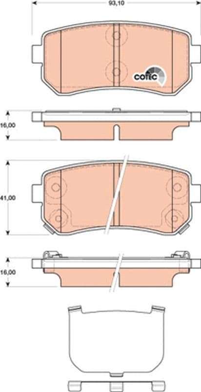 ARKA FREN BALATA HYUNDAI ACCENT ERA 1.4L G4EE 06-10 / İ30 1.4L 1.6L 08-> / İX35 1.6L G4FD GDİ 11-> / KIA CEED 1.4L 1.6L 07-> / SPORTAGE 1.6L G4FD GDİ 09-> / RIO 1.4L 1.6L 05->(Sürtünme yüzeyi eğik+şim) — Resim