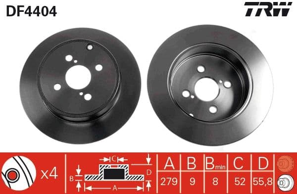 ARKA FREN DİSKİ (DOLU TİP) TOYOTA COROLLA 1,4L 1ND-TV NDE120 04-06 / 2,0L 1CD-FTV CDE120 03-06 (279 çap X 4 bijon) - Takım disk fiyatıdır — Resim