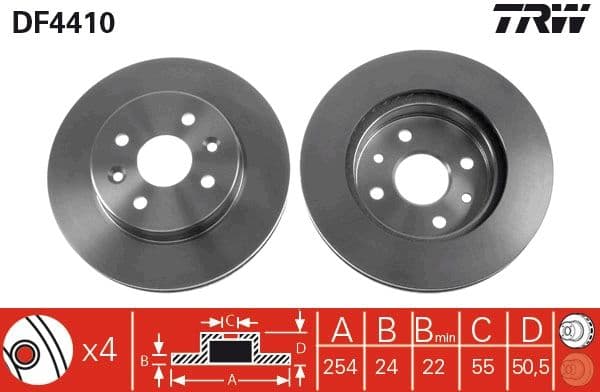 ÖN FREN DİSKİ (HAVA KANALLI) KIA RIO 1.5L A5D DOHC yumurta kasa 03-05 / 1.3L A3E SOHC yumurta kasa 03-05 (254 çap x 4 bijon) - Takım disk fiyatıdır — Resim
