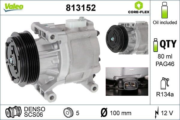Klima Kompresörü Fiat 500 07> Albea 03>09 Doblo 05>10 Palio 03>12 Panda 06>13 Lancia Ypsilon 03>12 Ford Ka 08>16 1.3MTJ 1.9JTD (12V 6 Kanal 100MM) — Foto