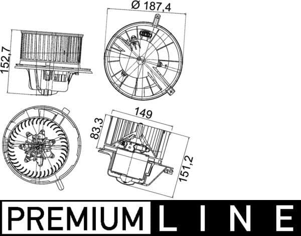 Kalorifer Motoru-Premium (VW Caddy 04-11 Golf 04-14 Passat 06-11 Audi A3 04-13 Seat Leon 06-10 Skoda Octavia 09-13) 8EW351043-2 — Teknik çizim