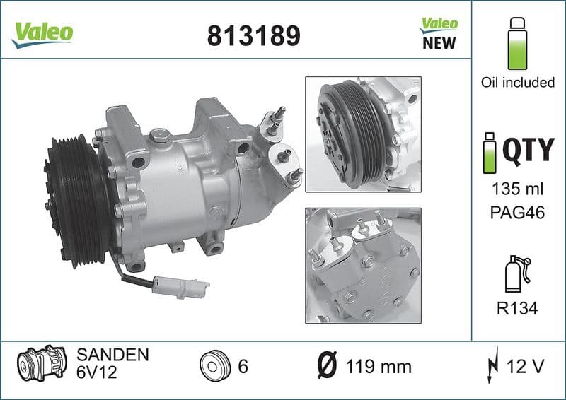 KLİMA KOMPRESÖRÜ BERLINGO-PARTNER 1.4-1.6 16V 96=>C2 1.4-1.6-1.6 HDİ 03=> (119mm) — Foto