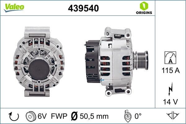 Alternator (14V 115A) W202 97>00 W210 98>02 Vito 638 97>02 Sprinter 00>06 — Foto