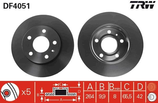 ARKA FREN AYNASI ASTRA H-COMBO C 02> MERIVA A-B 03> ASTRA G 1.8-2.0 98> ZAFIRA A (264x10x5DL) — Takım (2 Adet) — Resim