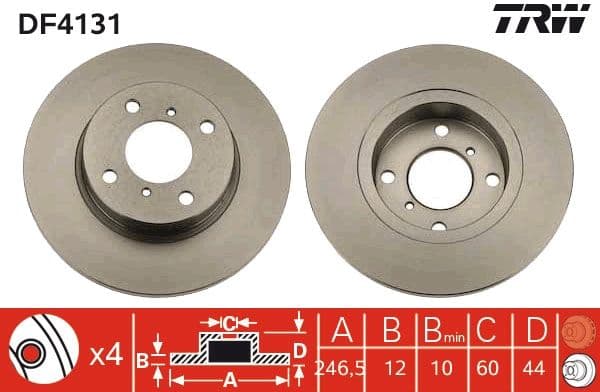 ON FREN DISK AYNASI AGILA 1.0 1.2 16V 1.3 CDTI TWINPORT 00=> SUZUKI WAGON R+1.3 4WD 00=> (247x12x4DL — Takım (2 Adet) — Resim