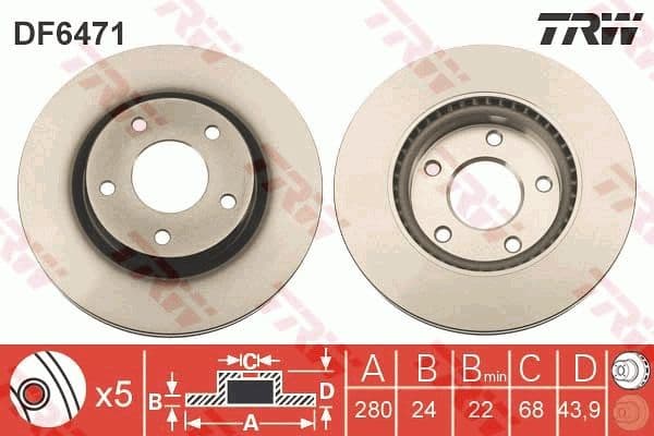 ÖN FREN DİSKİ (HAVA KANALLI) NISSAN JUKE 1,5L Dci F15 10-> / 1,6L HR16DE F15 10-> (280 çap x 5 bijon) - Takım disk fiyatıdır — Resim