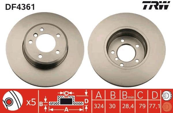 ON FREN DISKI AYNASI HAVALI BMW 5 SERISI E60-E61 525I - 525xI - 530D - 530I - 530xd - 530xI 03>E63 - E64 630I 04> Ø:324mm ---Y:77mm ---K:30mm — Takım (2 Adet) — Resim