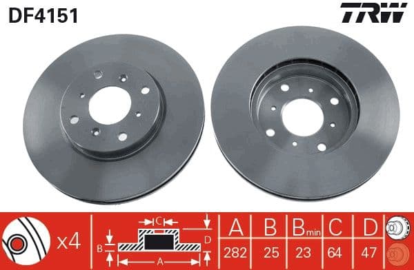ÖN FREN DİSKİ (HAVA KANALLI) HONDA ACCORD 1.8L F18B2 CG8 EURO 99-02 (282 çap x 4 bijon) - Takım disk fiyatıdır — Resim