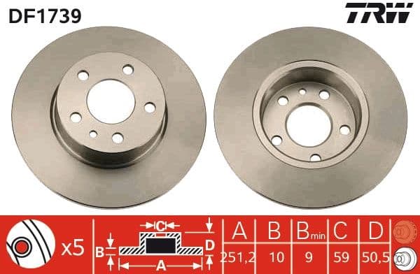 ARKA FREN DİSKİ ALFA ROMEO 147 01>10 156 97>05 164 92>98 (251.5x10x50.6MM) — Takım (2 Adet) — Resim