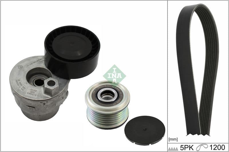ALTERNATÖR GERGİ KİTİ (KÜTÜKLÜ+ KASNAK 6 OLUK / INA 535010210 ) RENAULT CLIO II 98>05 KANGOO 01> MEGANE II 02>08 MODUS 04> 1.4 16V-1.6 16V-1.5dCi (5PK1200) — Resim