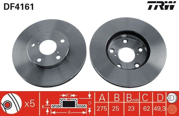 ÖN FREN DİSKİ (HAVA KANALLI) TOYOTA RAV4 2.0L 1AZ-FE 1CDFTV ACA21 CLA21 01-05 (275 çap x 5 bijon) - Takım disk fiyatıdır — Resim