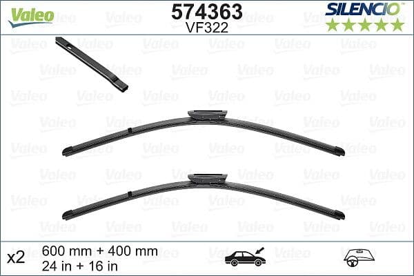 Valeo Silencio X Trm Flat Blade VM445 (X2) / (600+400 MM) Ren Twingo 07> 2008-C3 Picasso — Foto