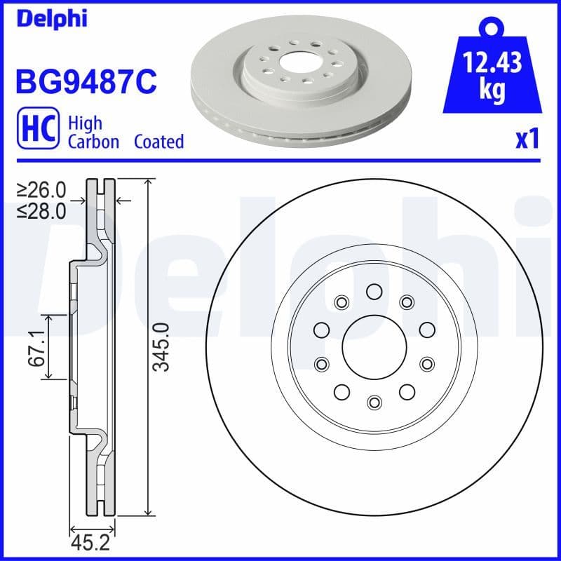 FREN DİSKİ ÖN DELİKLİ BOYALI MASERATI GHİBLİ 13> QUATTROPORTE 13> (345x45,2x67,1) 3.0 3.0S 3.0D — Takım (2 Adet) — Resim