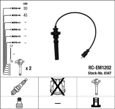 BUJİ KABLOSU MITSUBISHI LANCER 1.6L 4G18 (CS3A kasa) 03-06 / SPACE STAR 1.6L (DG3A kasa) 99-04 (RC-EM-1202) — Resim