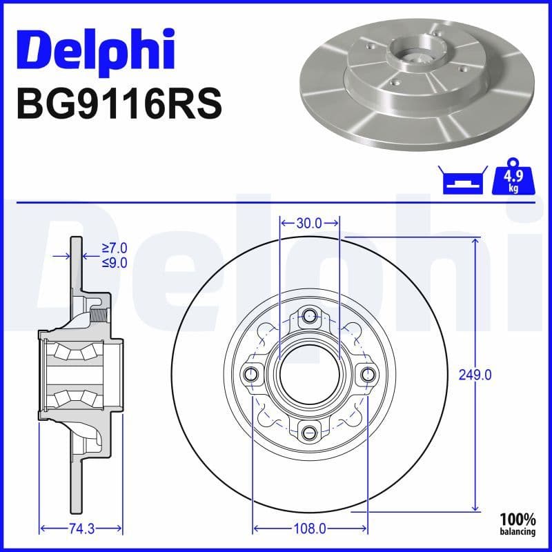 Fren Diski Arka (4D 249MM) Rulmanli 308 07 — Resim
