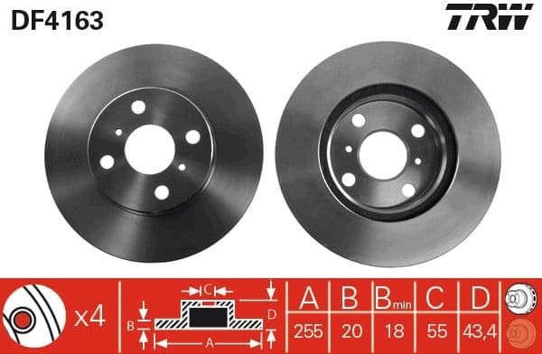 ÖN FREN DİSKİ (HAVA KANALLI) TOYOTA YARIS 1,0L 1SZ-FE SCP10 99-05 / 1,3L 2SZ-FE SCP12 99-05 / 1,3L 2NZ-FE NCP10 99-05 - büyük tip - arkalar disk ise (255 çap x 4 bijon) - Takım disk fiyatıdır — Resim
